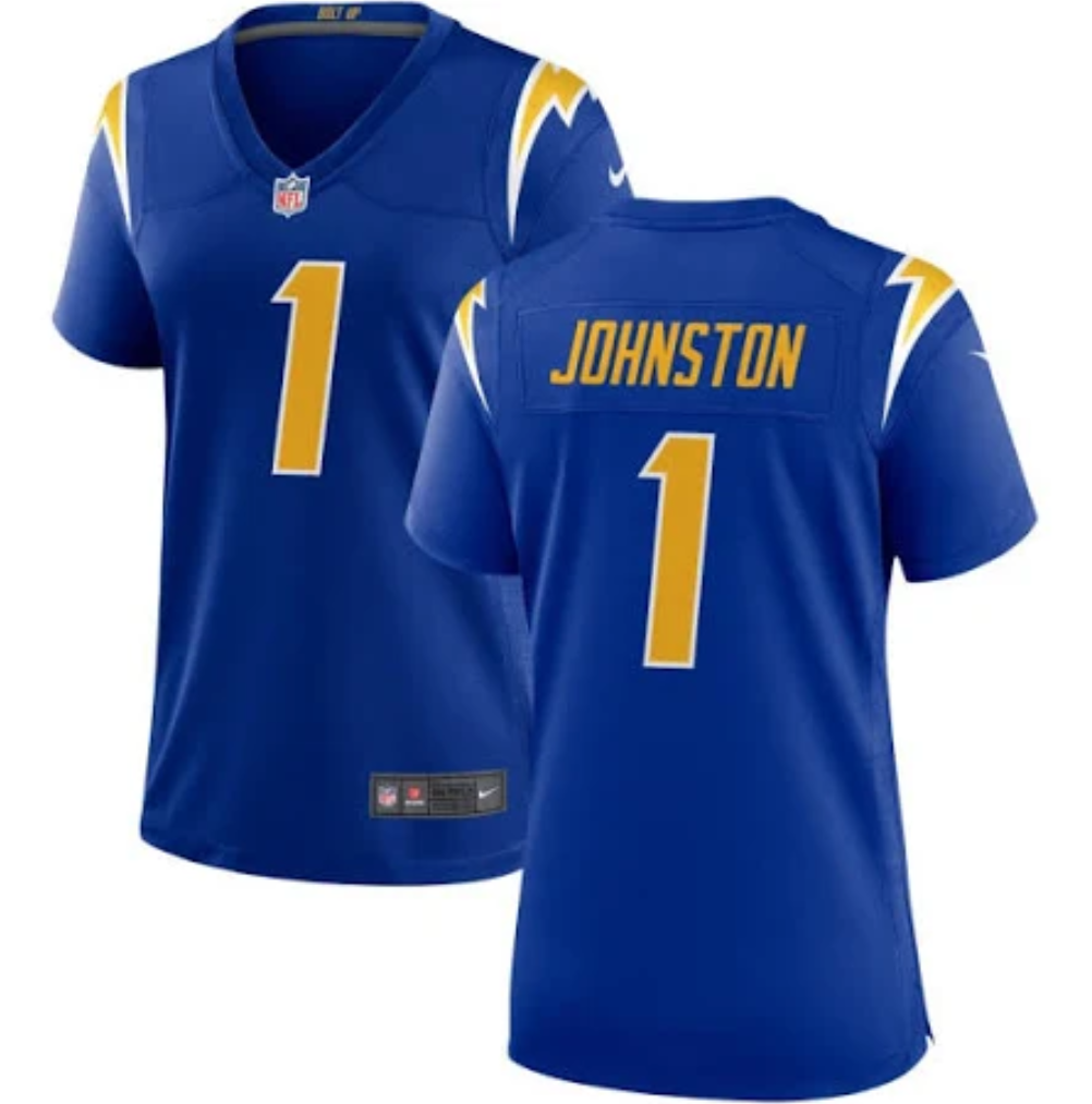Women's Los Angeles Chargers #1 Quentin Johnston Royal Stitched Game Jersey(Run Small)